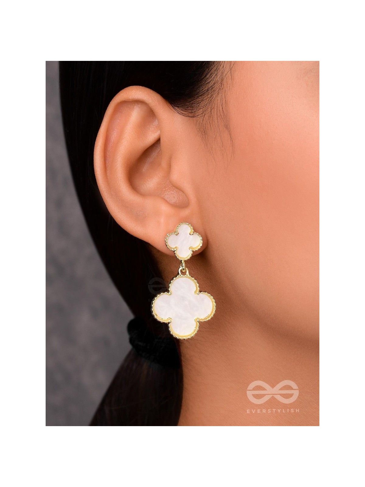 GOOD LUCK CHARM - GOLDEN & WHITE DROP EARRINGS