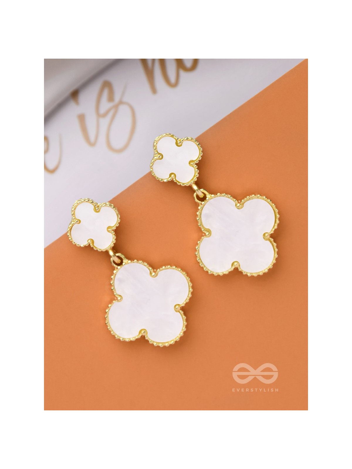 GOOD LUCK CHARM - GOLDEN & WHITE DROP EARRINGS