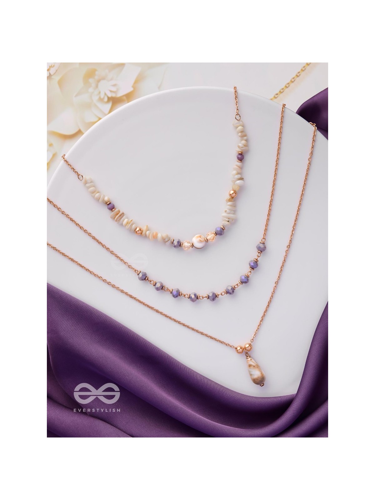The Lavender Meadows - Casual Multilayered Neckpiece With Anti-Tarnish Coating 