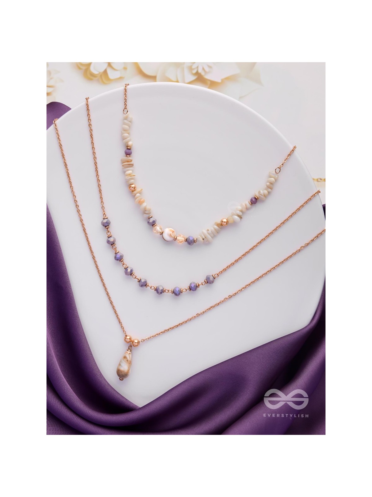 The Lavender Meadows - Casual Multilayered Neckpiece With Anti-Tarnish Coating 