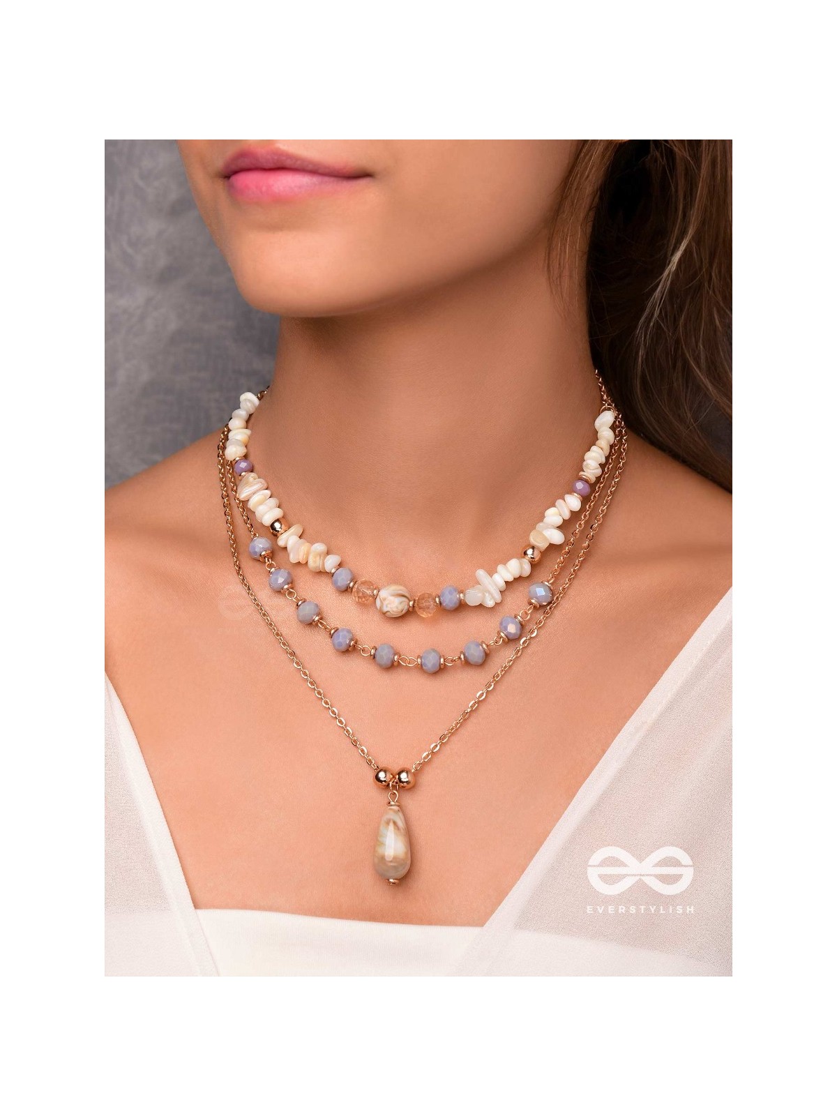 The Lavender Meadows - Casual Multilayered Neckpiece With Anti-Tarnish Coating 