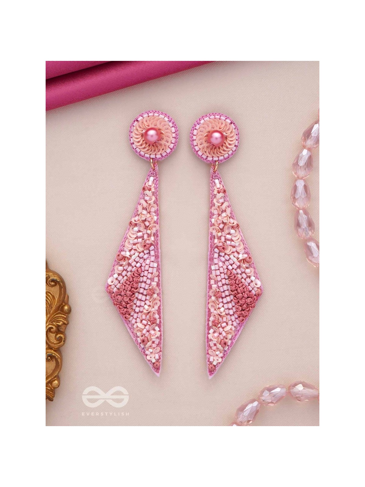 Dviguna - The Sleek Splendor - Cutdana, Resham And Sequins Hand Embroidered Earrings