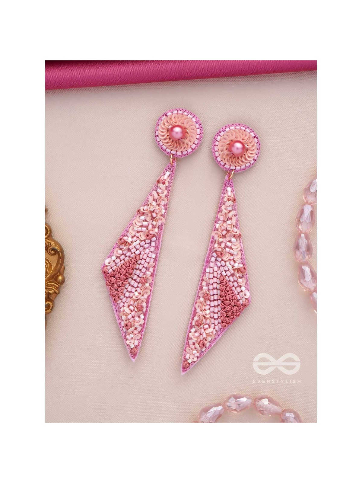 Dviguna - The Sleek Splendor - Cutdana, Resham And Sequins Hand Embroidered Earrings