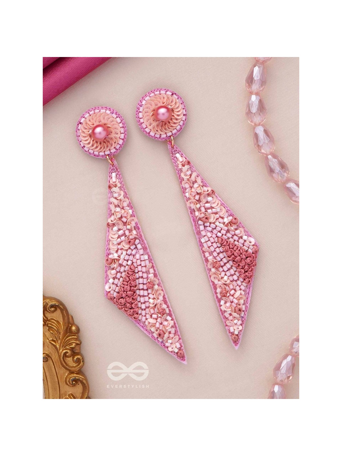 Dviguna - The Sleek Splendor - Cutdana, Resham And Sequins Hand Embroidered Earrings