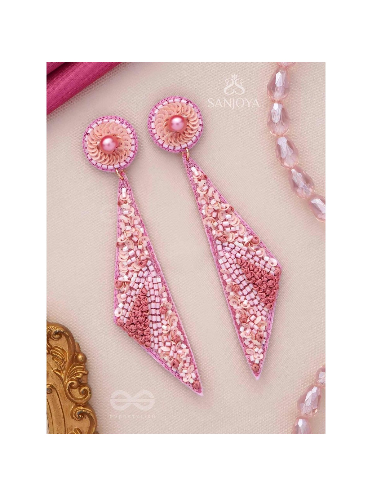 Dviguna - The Sleek Splendor - Cutdana, Resham And Sequins Hand Embroidered Earrings