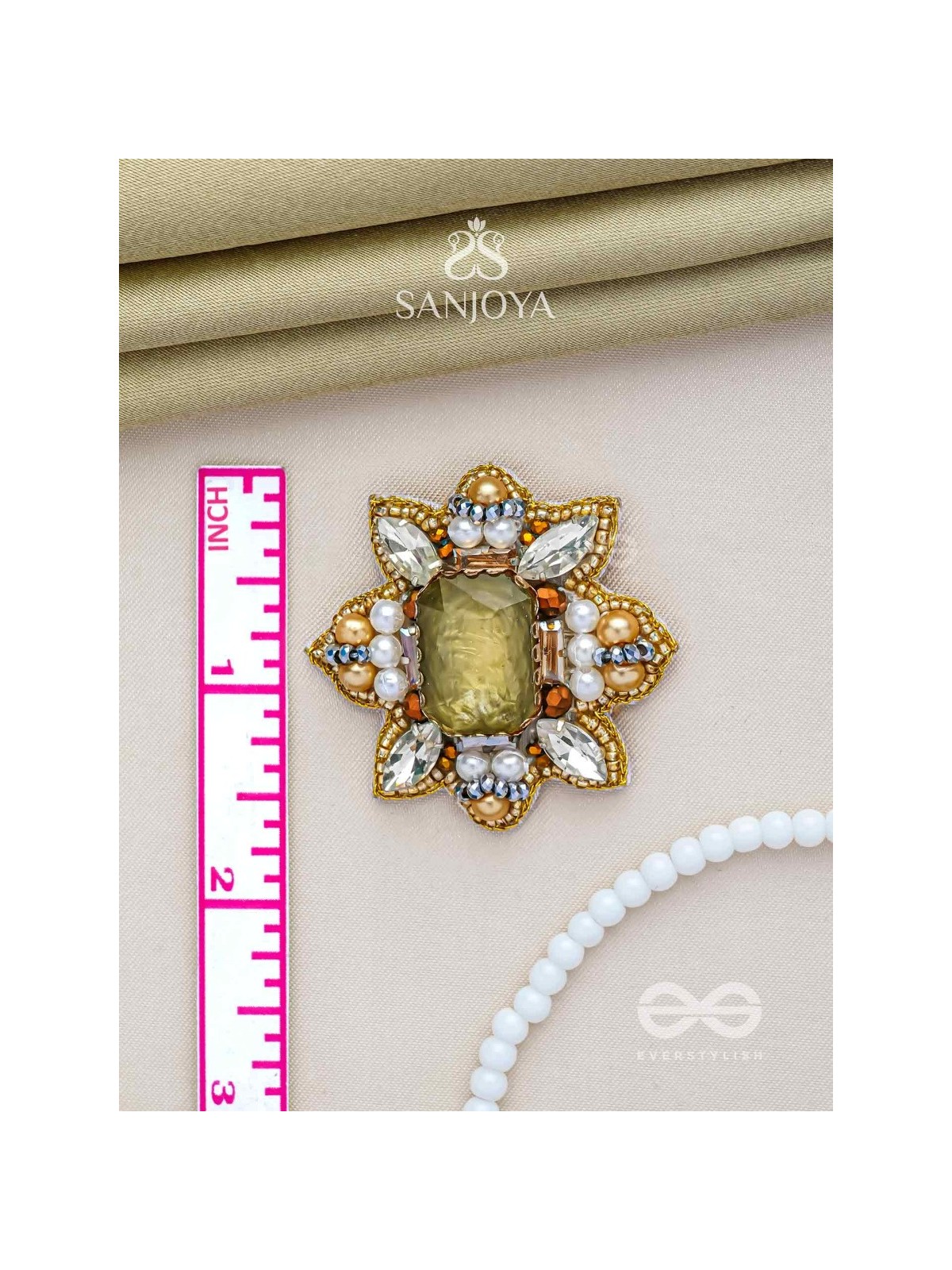 Dyauta -  Star Like Glow - Stone And Beads Hand Embroidered Stud Earrings