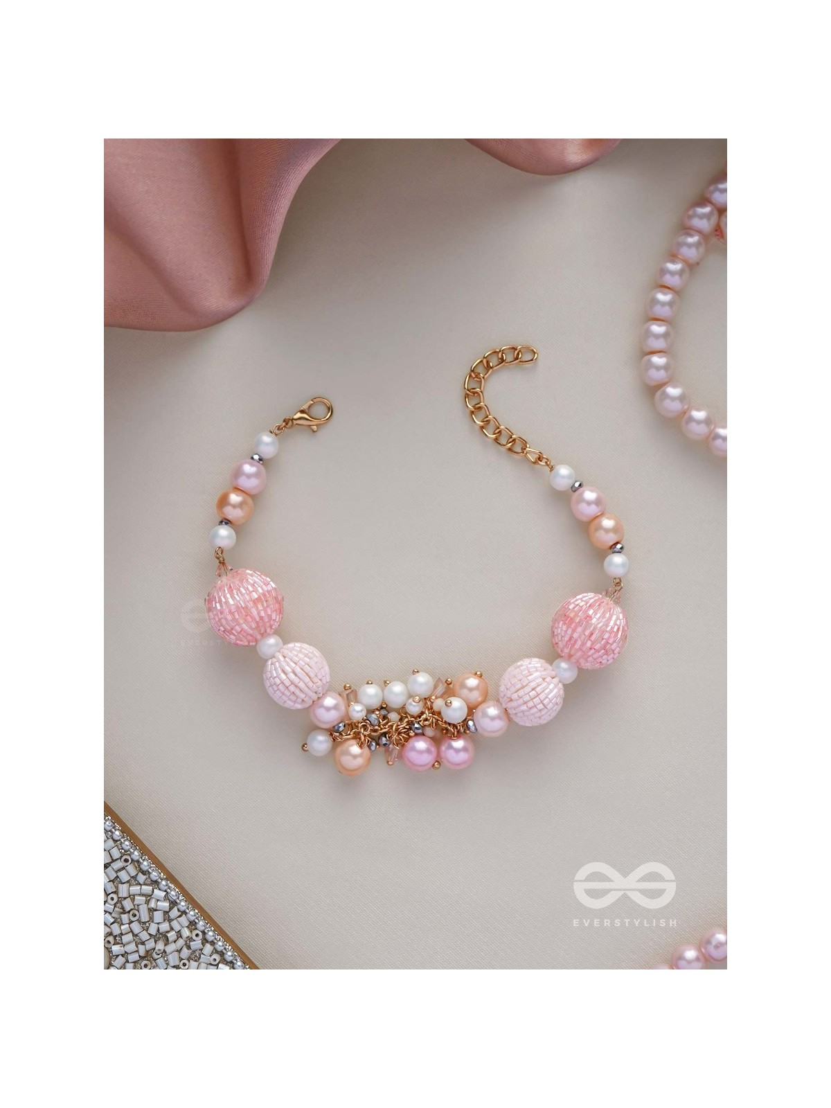RAMNEEYA - THE LOVELY GRACE - PEARLS AND BEADS EMBROIDERED BRACELET (PINK)