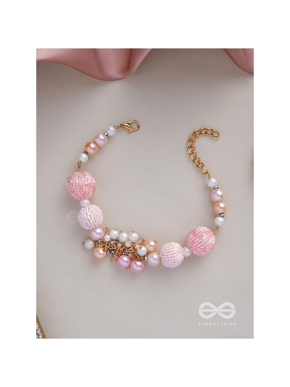 RAMNEEYA - THE LOVELY GRACE - PEARLS AND BEADS EMBROIDERED BRACELET (PINK)