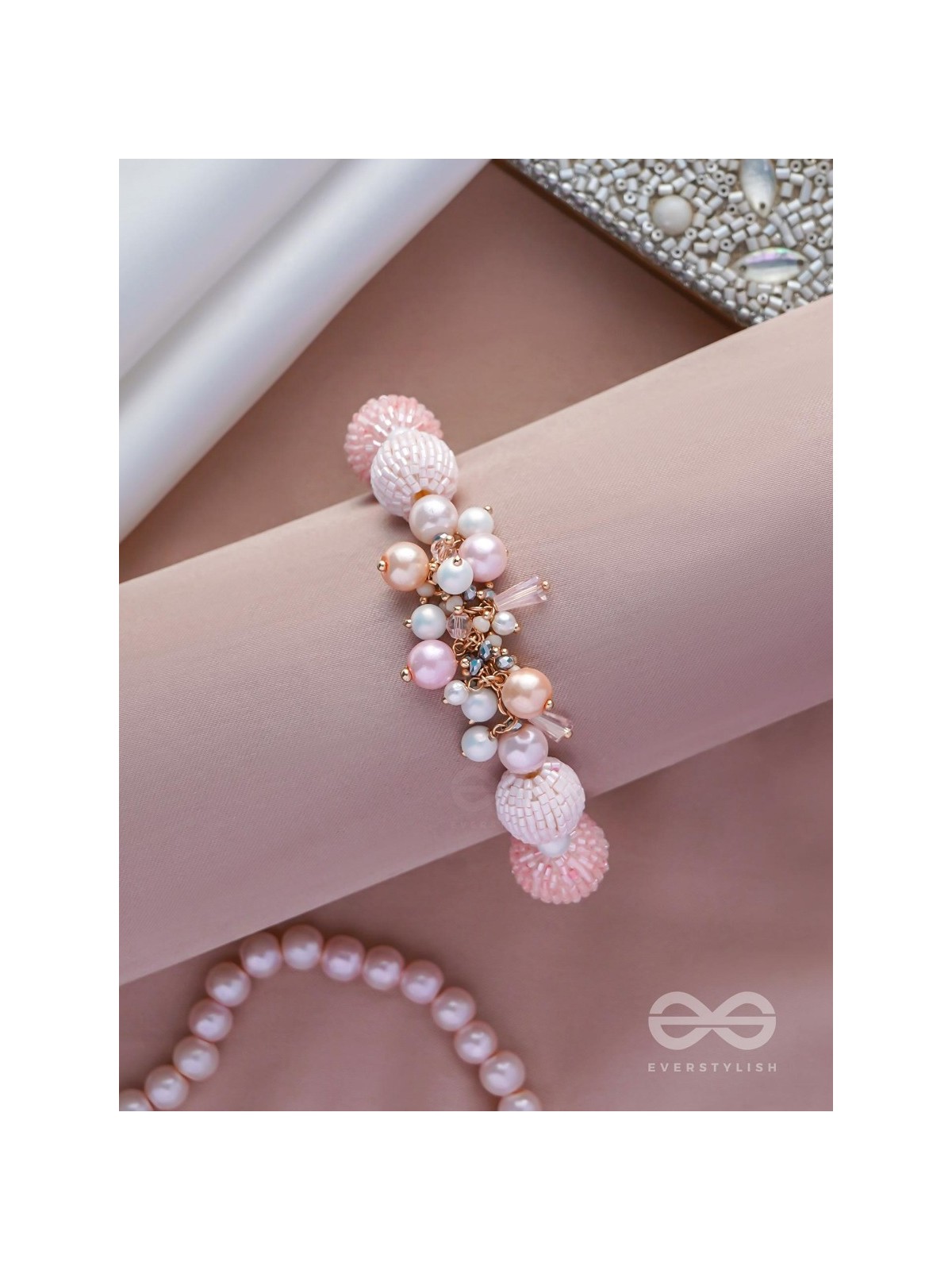RAMNEEYA - THE LOVELY GRACE - PEARLS AND BEADS EMBROIDERED BRACELET (PINK)
