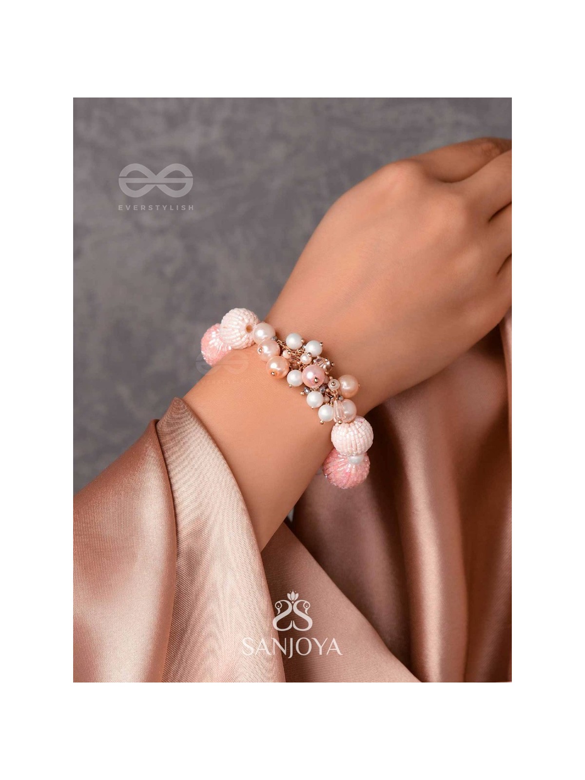 RAMNEEYA - THE LOVELY GRACE - PEARLS AND BEADS EMBROIDERED BRACELET (PINK)