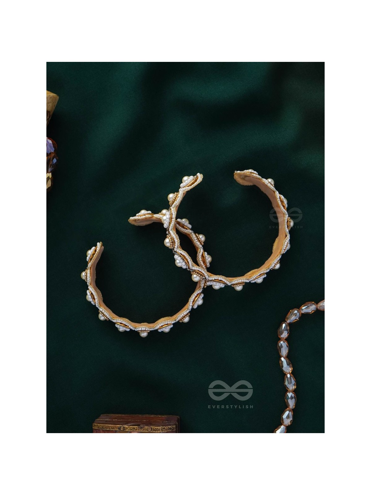 AYUDHA - THE IVORY SHINE - PEARLS AND BEADS EMBROIDERED BANGLES (SET OF 2)
