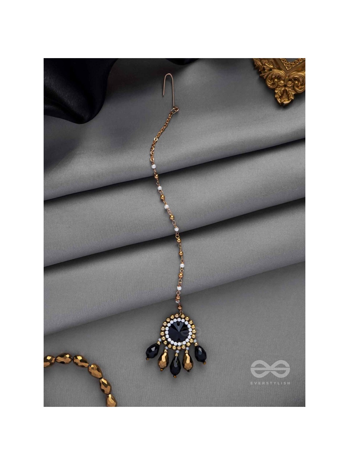 Angika - A Dramatic Sentiment - Stone, Beads And Glass Drops Hand Embroidered Maangtika