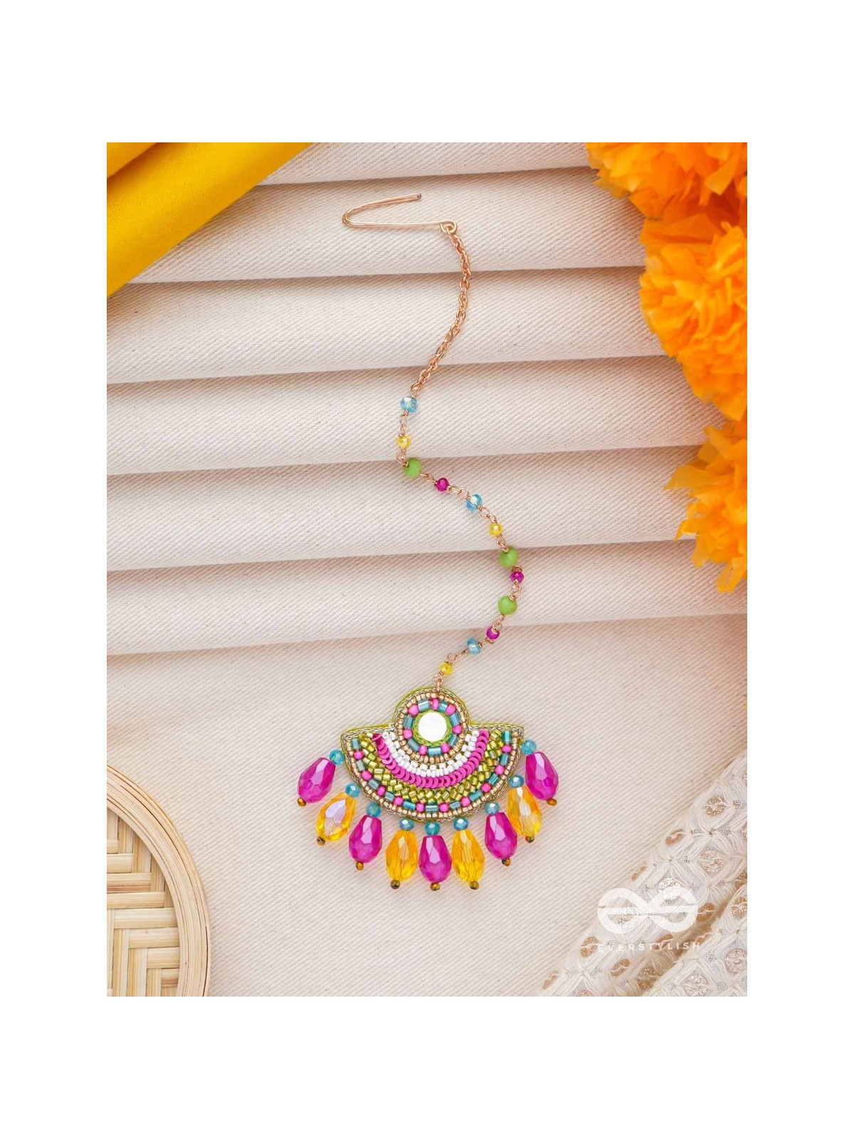 ADIBHYA - A COLORFUL CARNIVAL - SEQUINS, BEADS AND GLASS DROP EMBROIDERED MAANGTIKA
