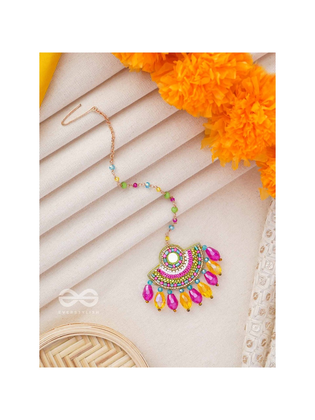 ADIBHYA - A COLORFUL CARNIVAL - SEQUINS, BEADS AND GLASS DROP EMBROIDERED MAANGTIKA