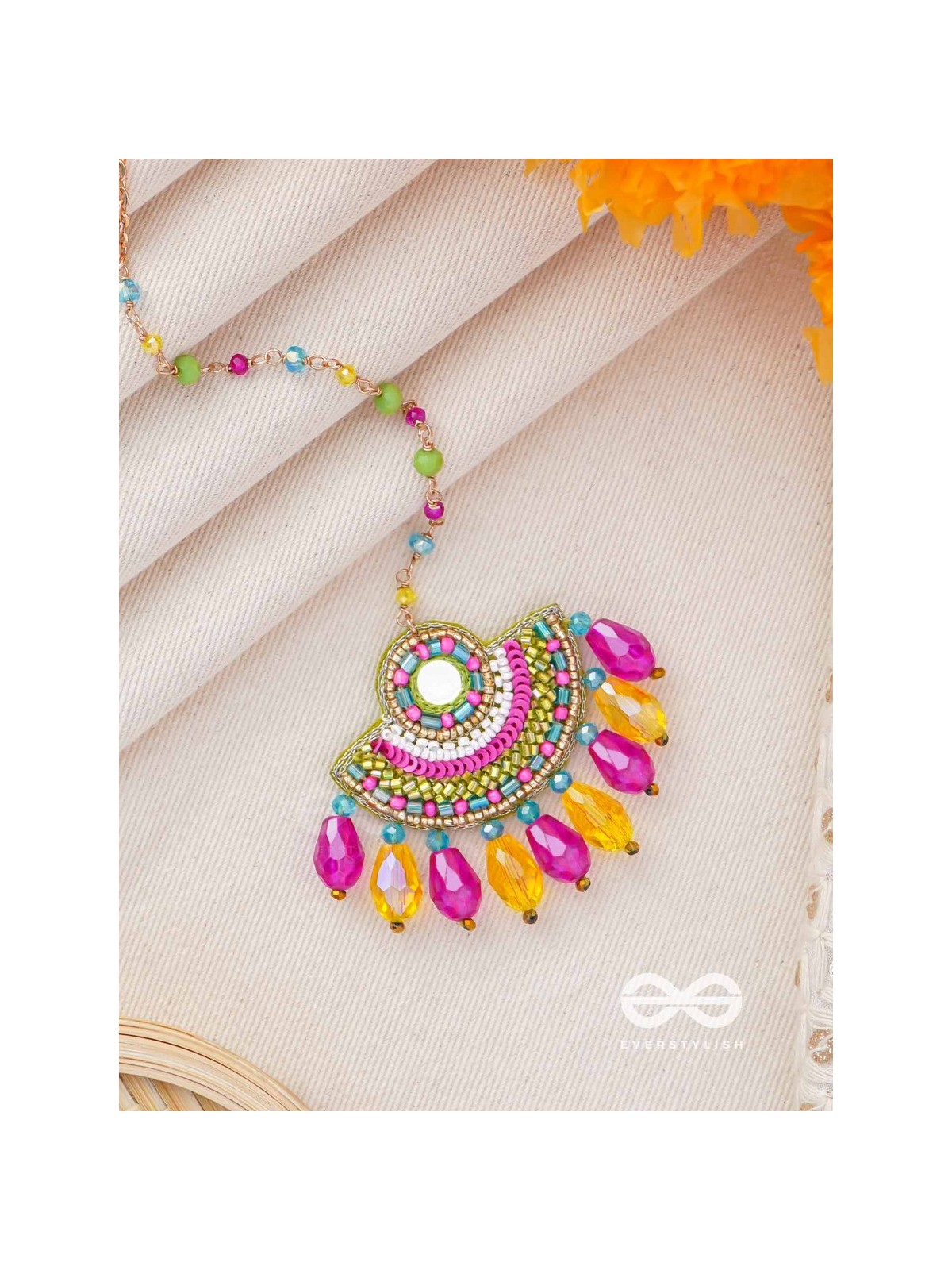 ADIBHYA - A COLORFUL CARNIVAL - SEQUINS, BEADS AND GLASS DROP EMBROIDERED MAANGTIKA