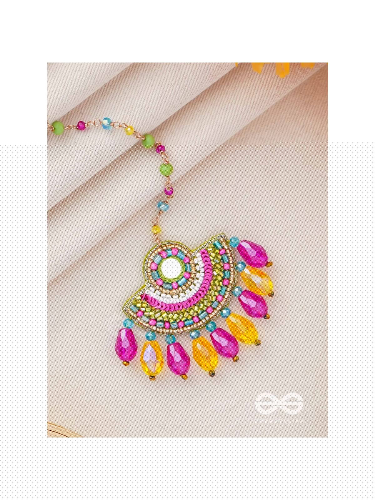 ADIBHYA - A COLORFUL CARNIVAL - SEQUINS, BEADS AND GLASS DROP EMBROIDERED MAANGTIKA