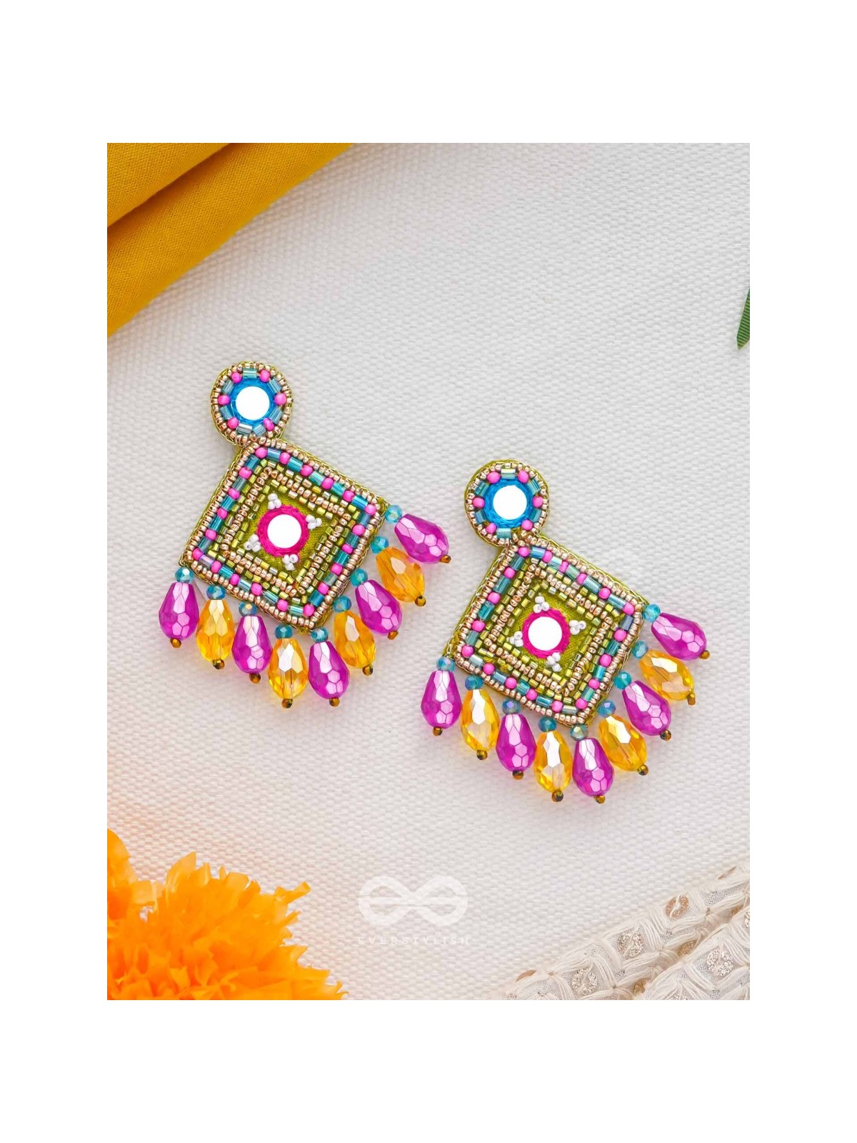 VARNARANGINI - COLORFUL BEAUTY - MIRROR, BEADS AND CUT DANA EMBROIDERED EARRINGS
