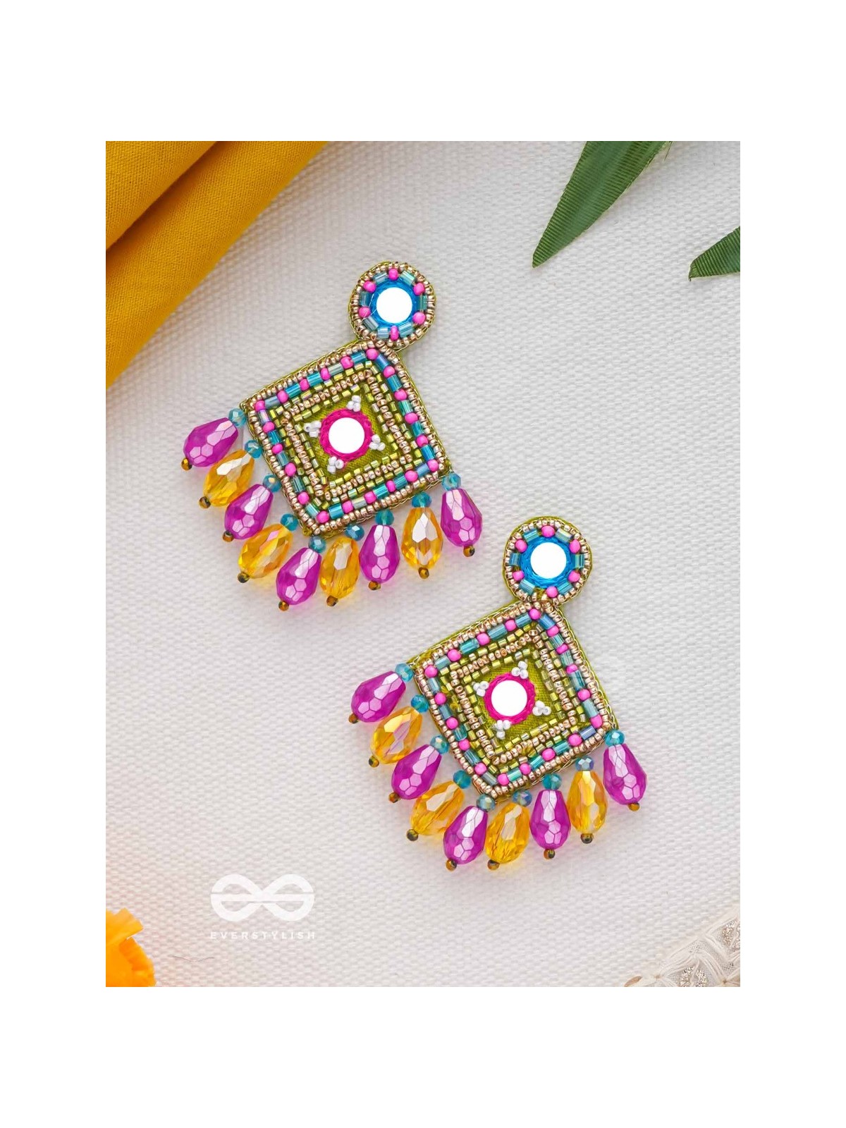 VARNARANGINI - COLORFUL BEAUTY - MIRROR, BEADS AND CUT DANA EMBROIDERED EARRINGS
