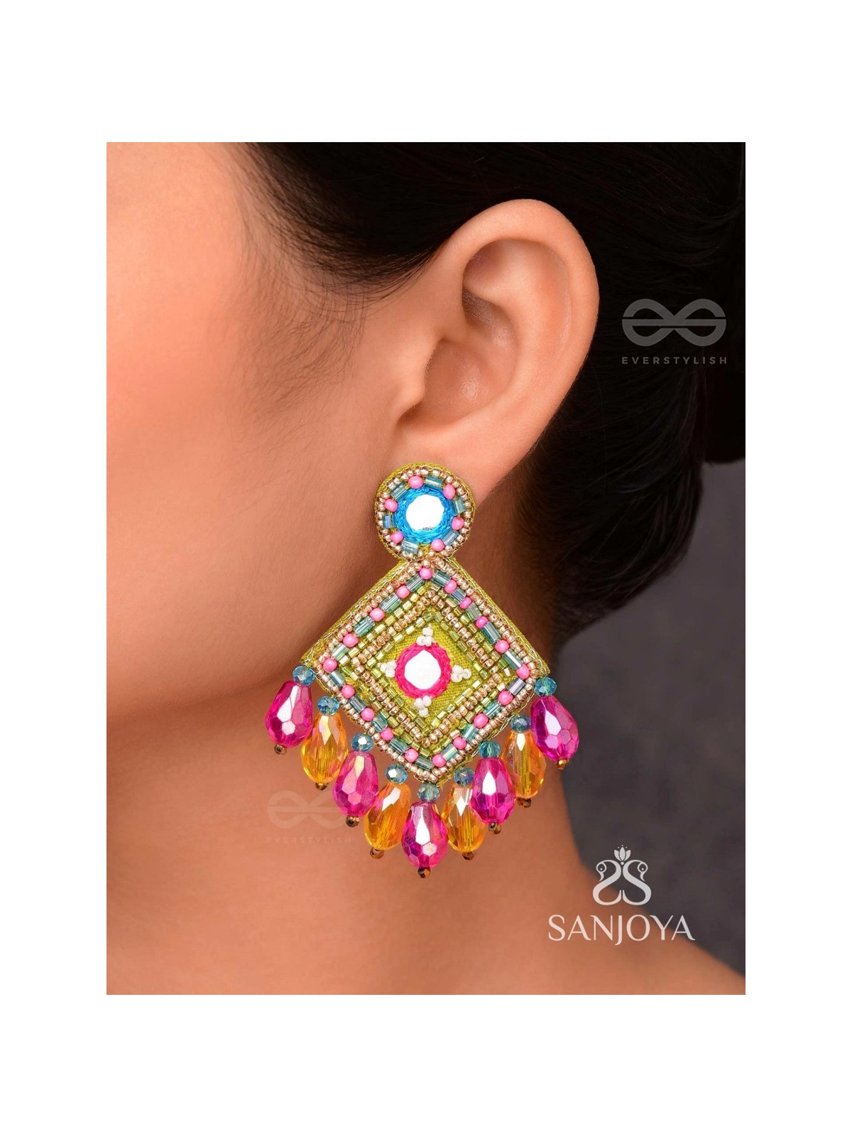VARNARANGINI - COLORFUL BEAUTY - MIRROR, BEADS AND CUT DANA EMBROIDERED EARRINGS