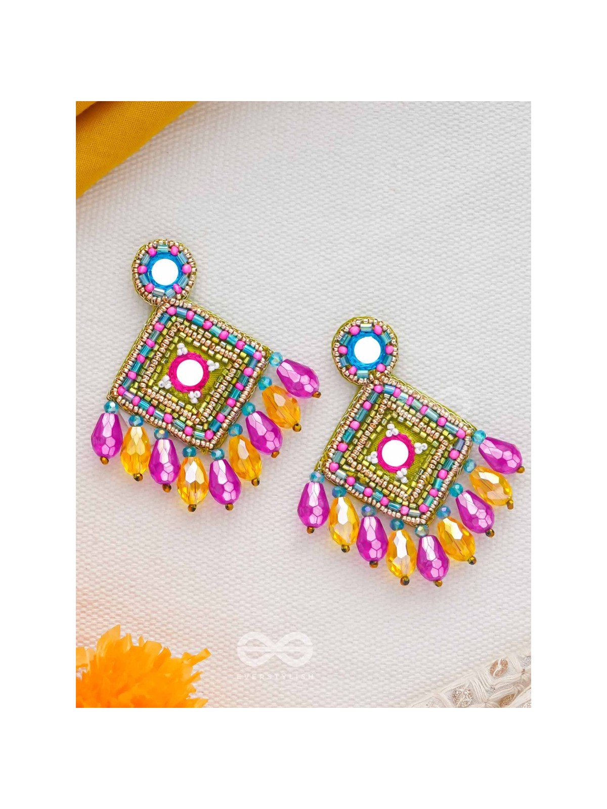VARNARANGINI - COLORFUL BEAUTY - MIRROR, BEADS AND CUT DANA EMBROIDERED EARRINGS