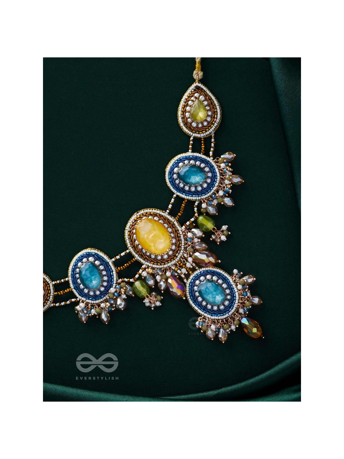 Suvibhushita - Adorned With Splendor - Stones, Glass Drops And Beads Hand Embroidered Neckpiece