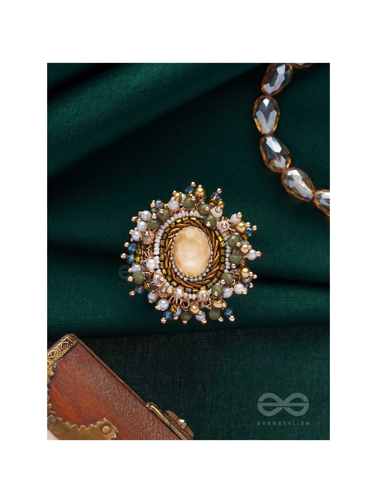 PRAKHYAATI - THE ILLUMINATING CRYSTAL - STONE AND BEADS EMBROIDERED RING (MULTICOLOR)