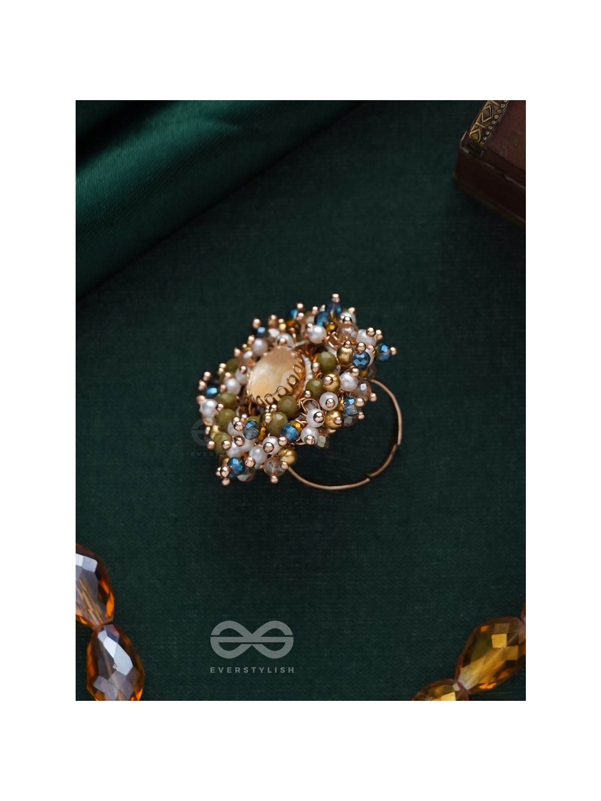 PRAKHYAATI - THE ILLUMINATING CRYSTAL - STONE AND BEADS EMBROIDERED RING (MULTICOLOR)