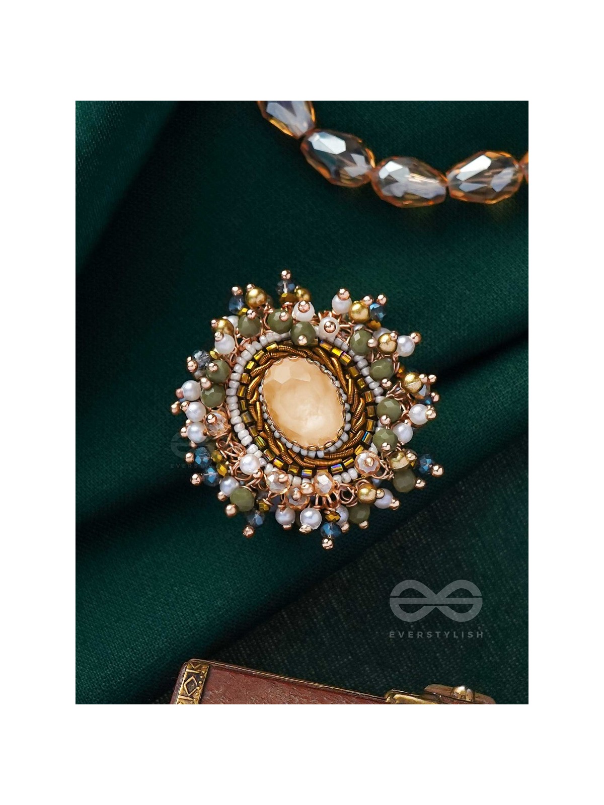 PRAKHYAATI - THE ILLUMINATING CRYSTAL - STONE AND BEADS EMBROIDERED RING (MULTICOLOR)