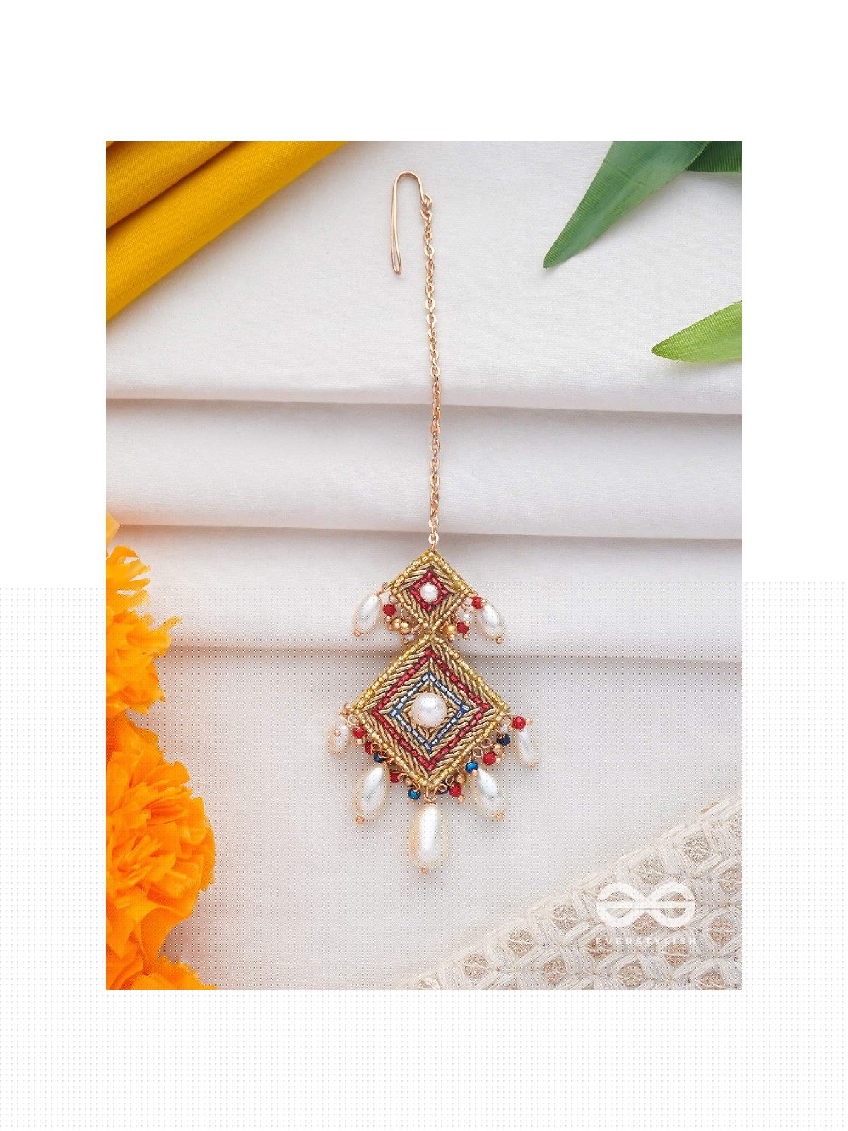 AABHRYA - SHELTER OF CLOUDS - PEARLS AND BEADS EMBROIDERED MAANGTIKA