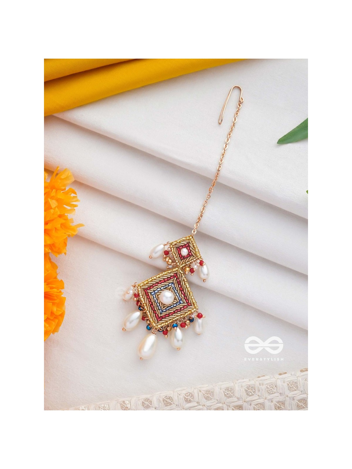 AABHRYA - SHELTER OF CLOUDS - PEARLS AND BEADS EMBROIDERED MAANGTIKA