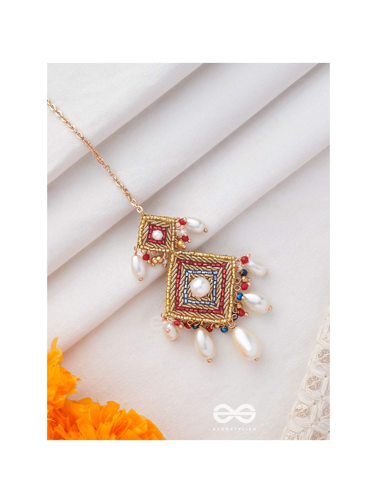 AABHRYA - SHELTER OF CLOUDS - PEARLS AND BEADS EMBROIDERED MAANGTIKA