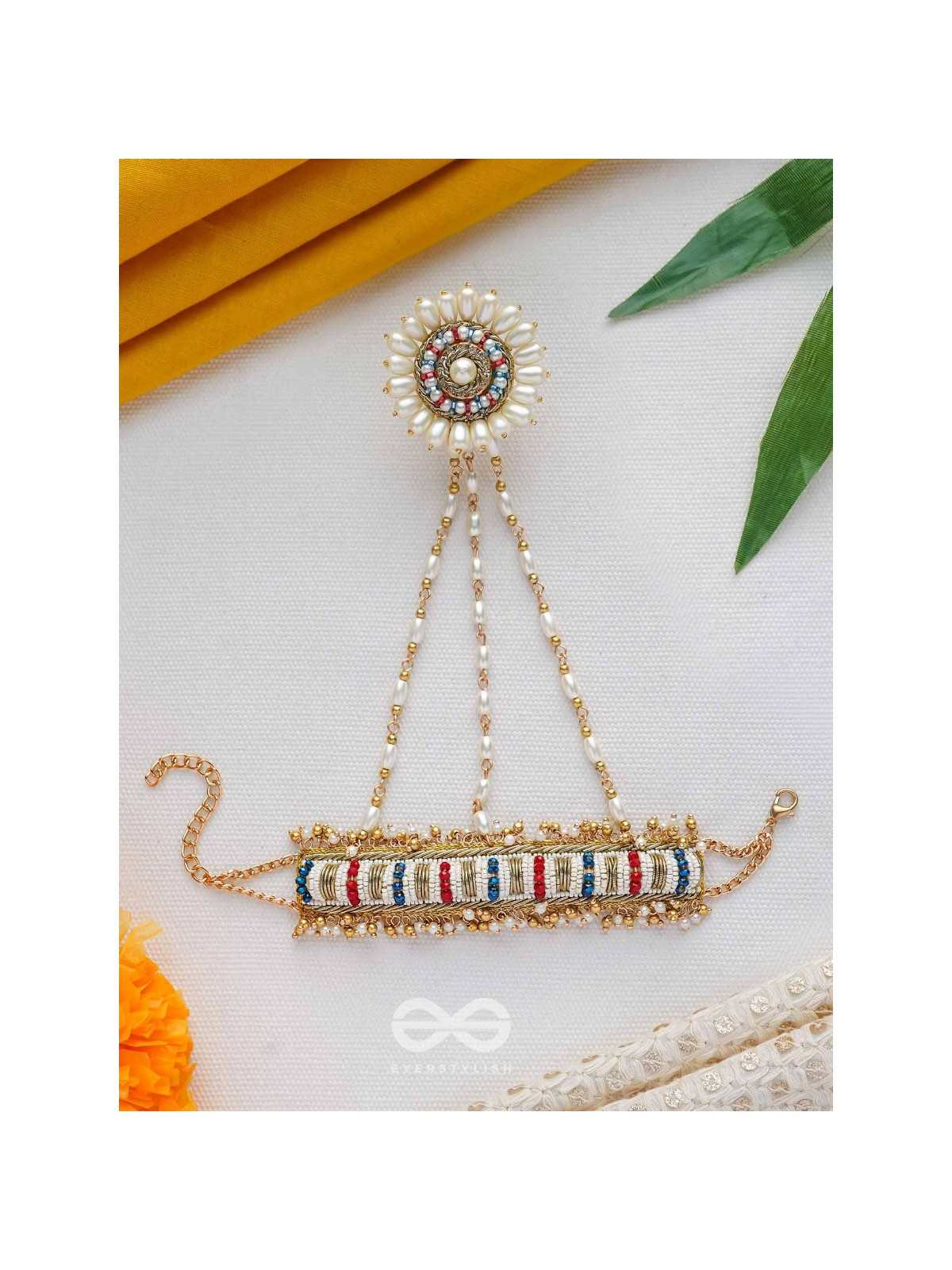 Shukti - Source Of Pearls - Beads, Cutdana And Pearls Hand Embroidered Haathphool
