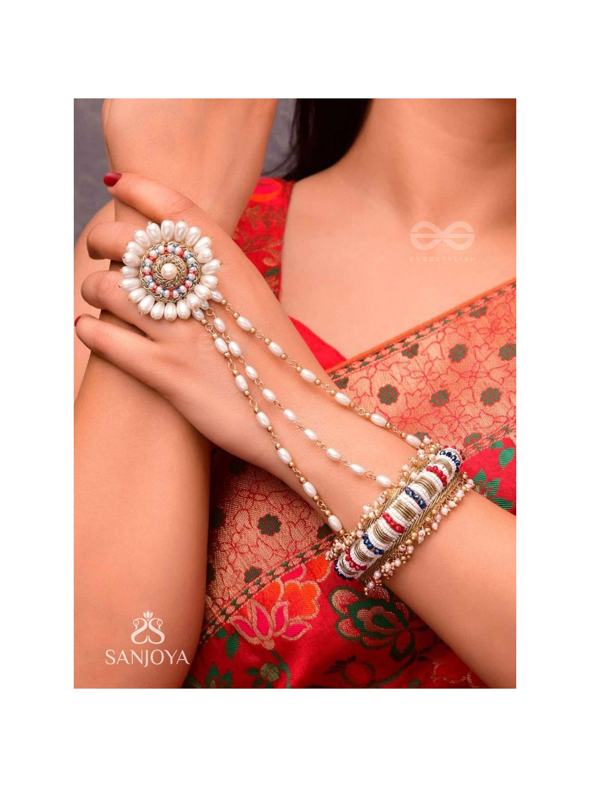 Shukti - Source Of Pearls - Beads, Cutdana And Pearls Hand Embroidered Haathphool