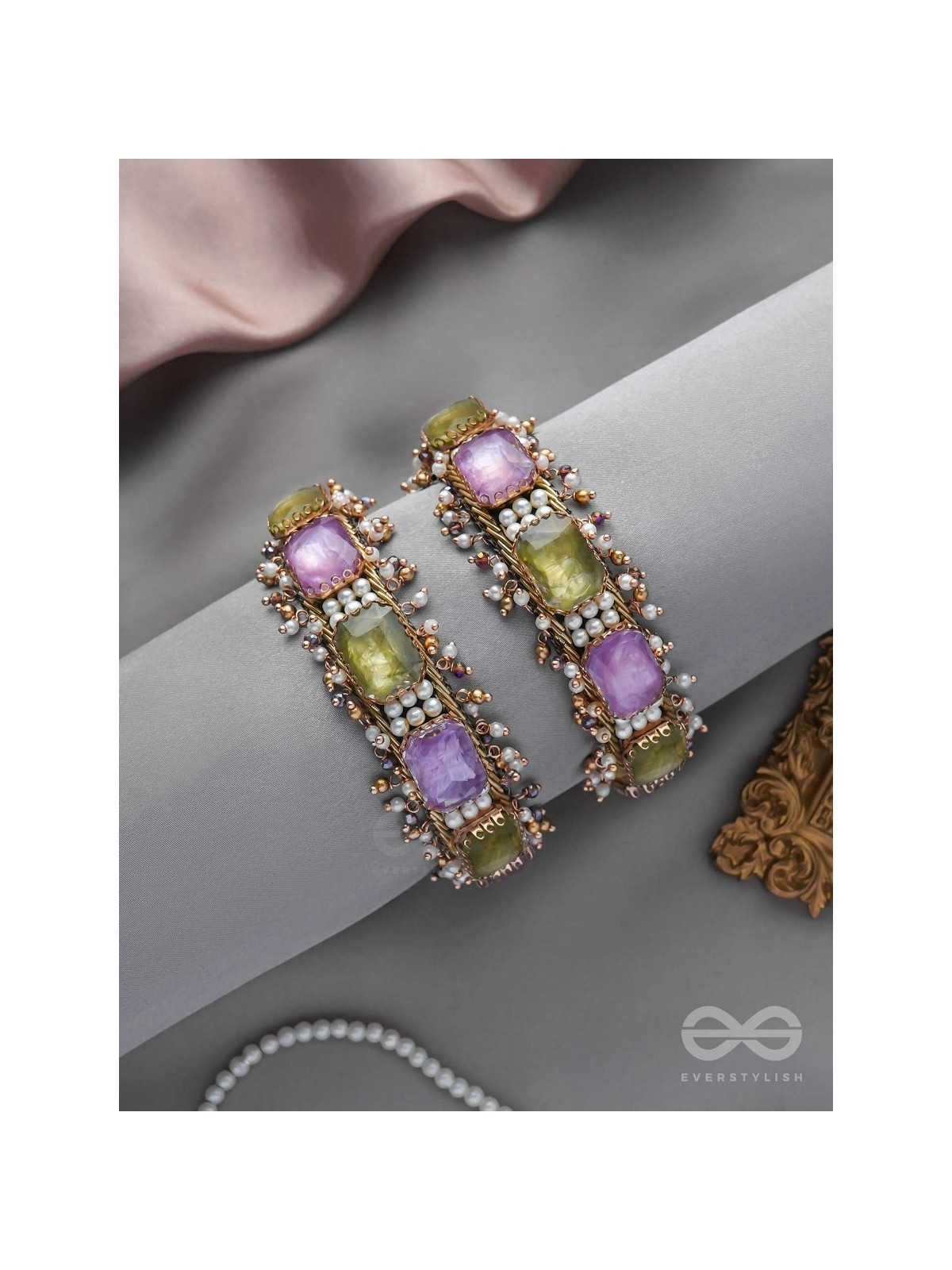 ANTIKA - FINELY MADE - STONE AND BEADS EMBROIDERED BANGLES (SET OF 2)