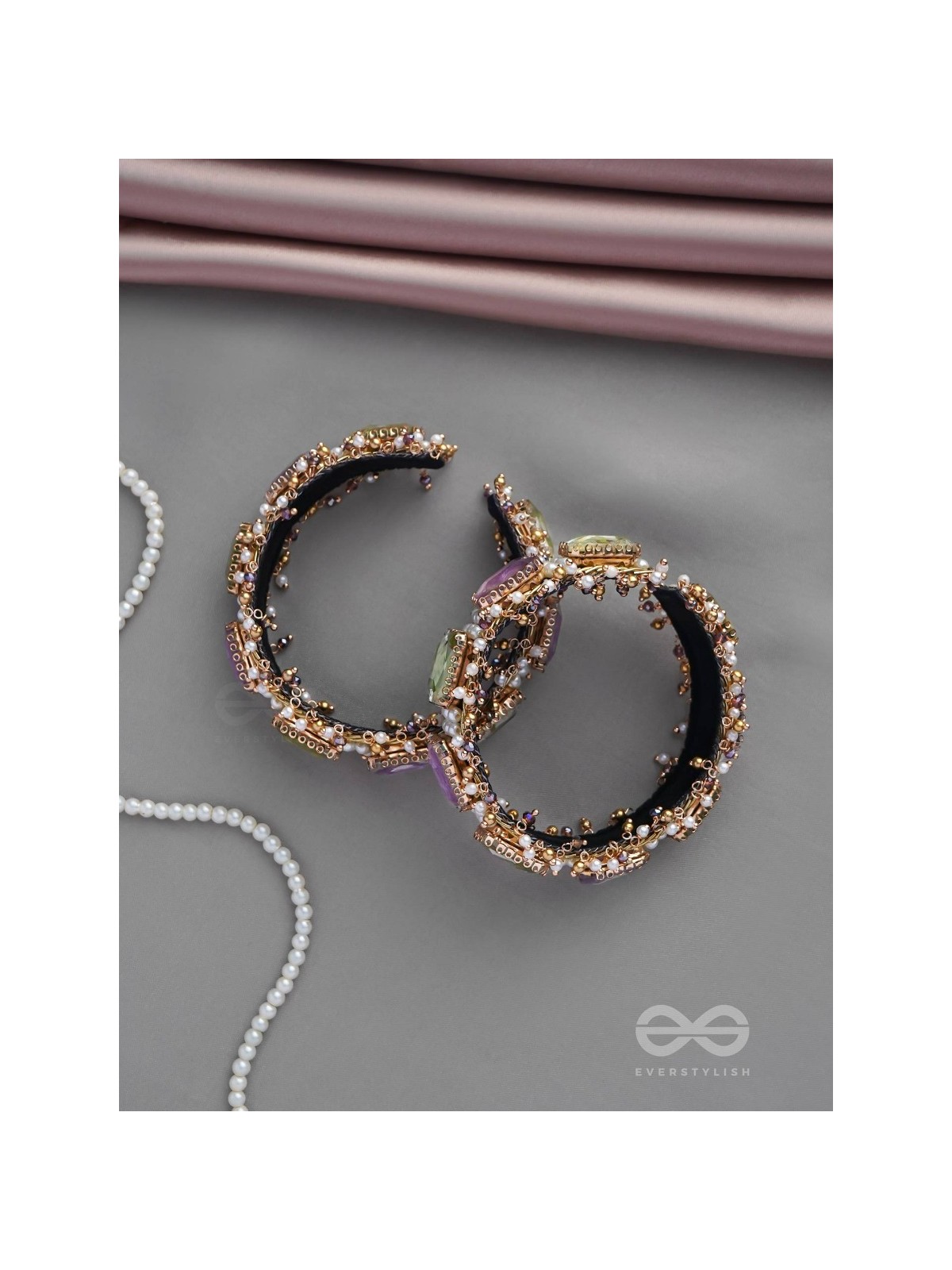 ANTIKA - FINELY MADE - STONE AND BEADS EMBROIDERED BANGLES (SET OF 2)