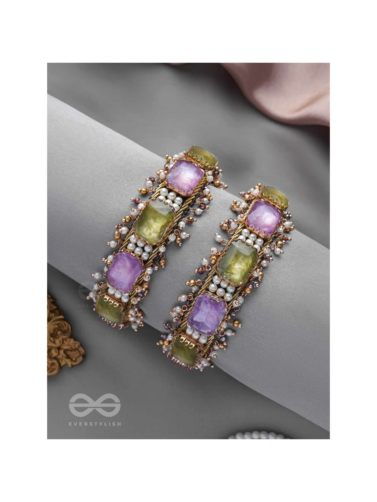 ANTIKA - FINELY MADE - STONE AND BEADS EMBROIDERED BANGLES (SET OF 2)