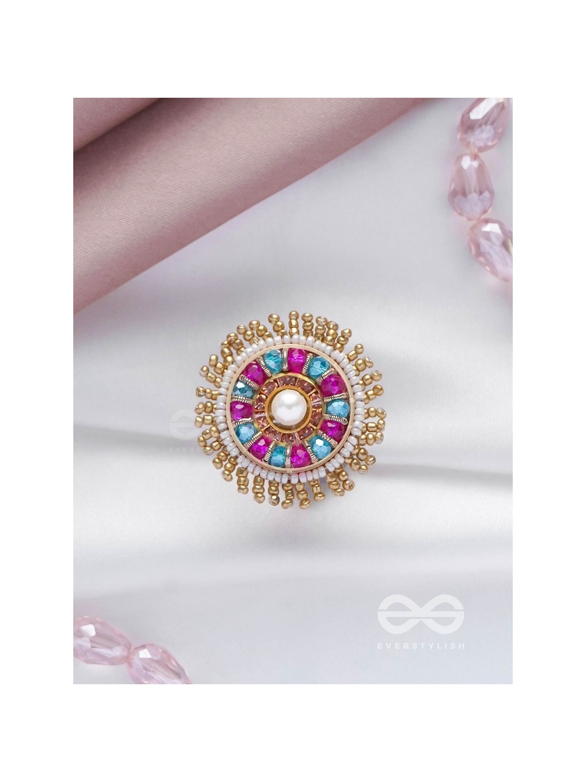 UPARATI - REFLECTION OF CALMNESS - BEADS AND PEARLS EMBROIDERED RING (MULTICOLOR)