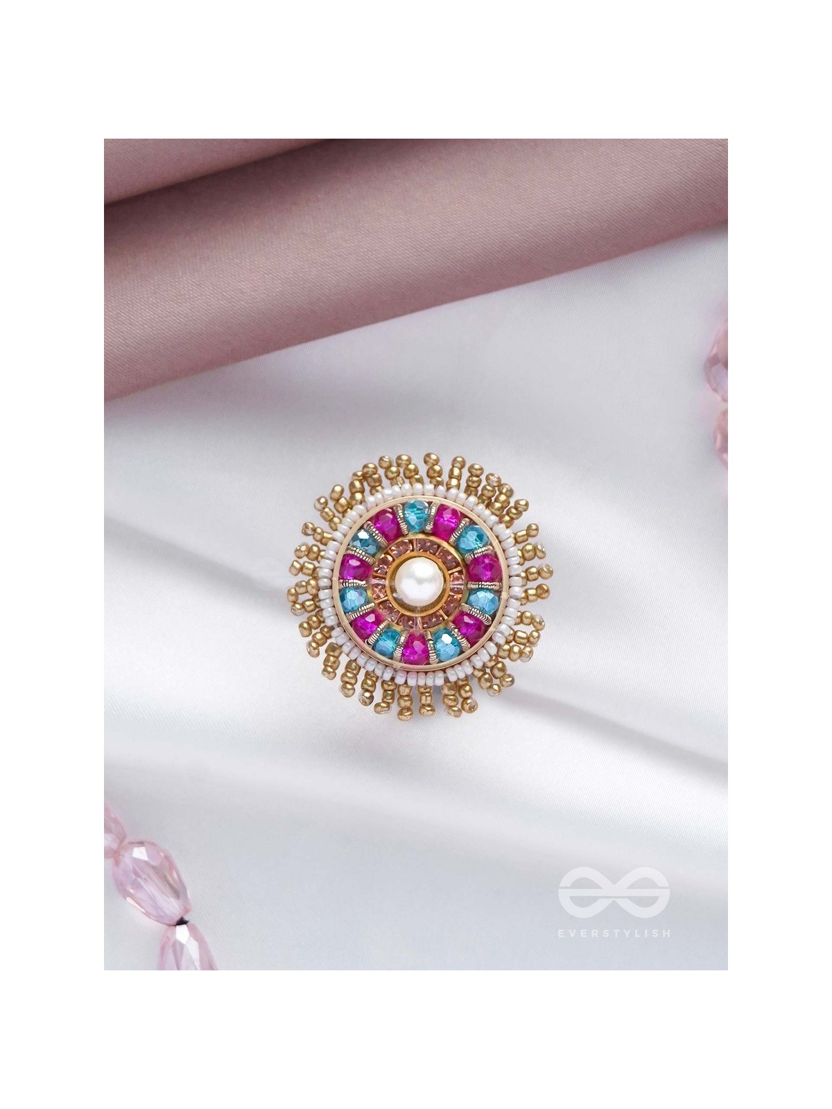 UPARATI - REFLECTION OF CALMNESS - BEADS AND PEARLS EMBROIDERED RING (MULTICOLOR)