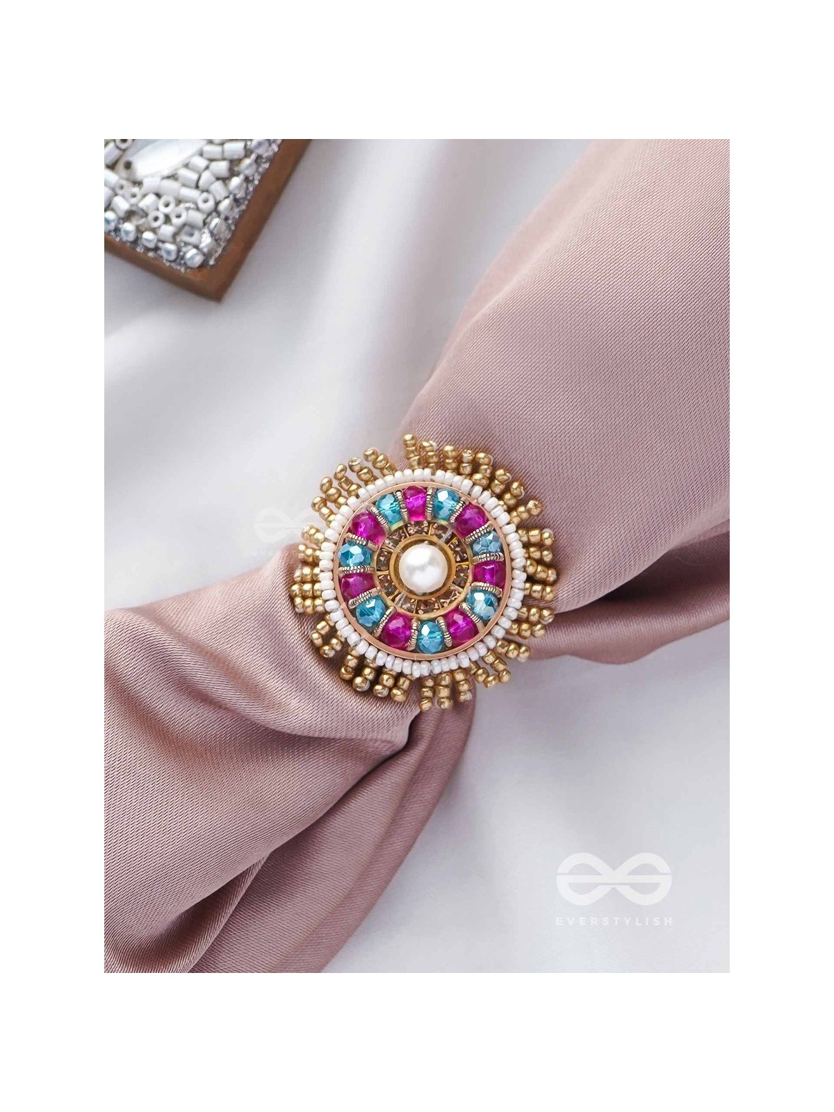 UPARATI - REFLECTION OF CALMNESS - BEADS AND PEARLS EMBROIDERED RING (MULTICOLOR)