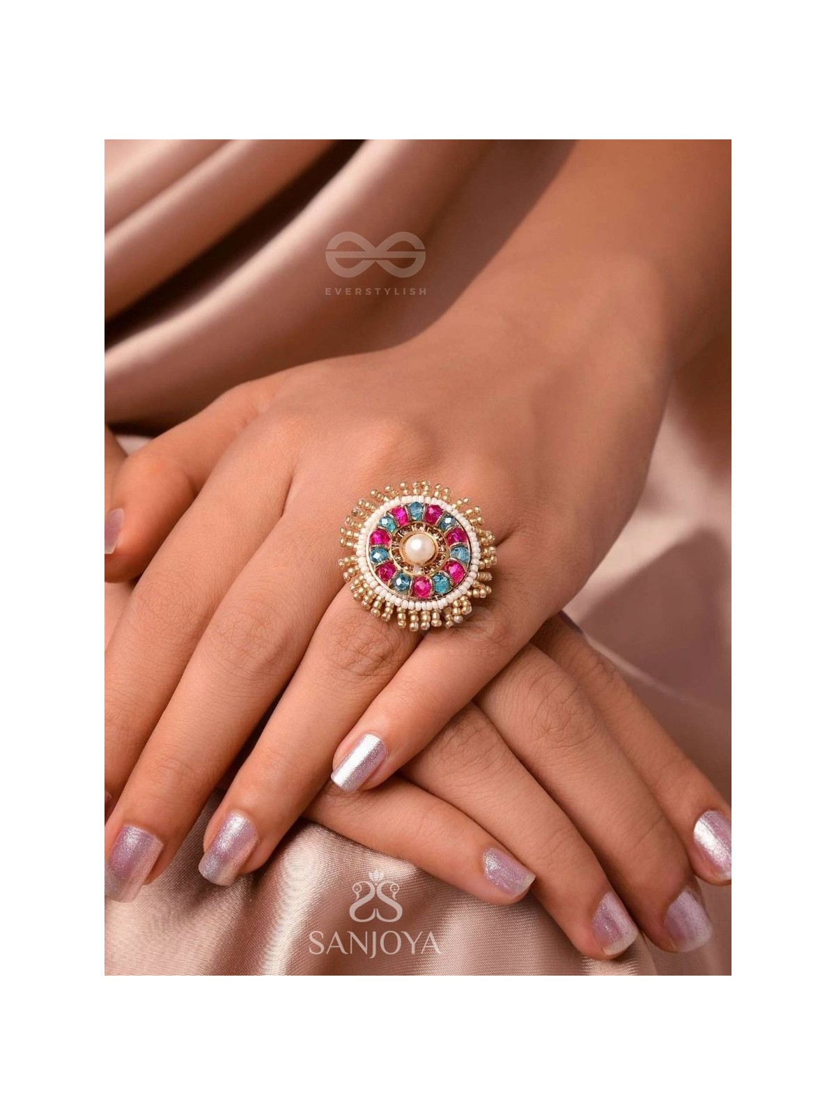 UPARATI - REFLECTION OF CALMNESS - BEADS AND PEARLS EMBROIDERED RING (MULTICOLOR)