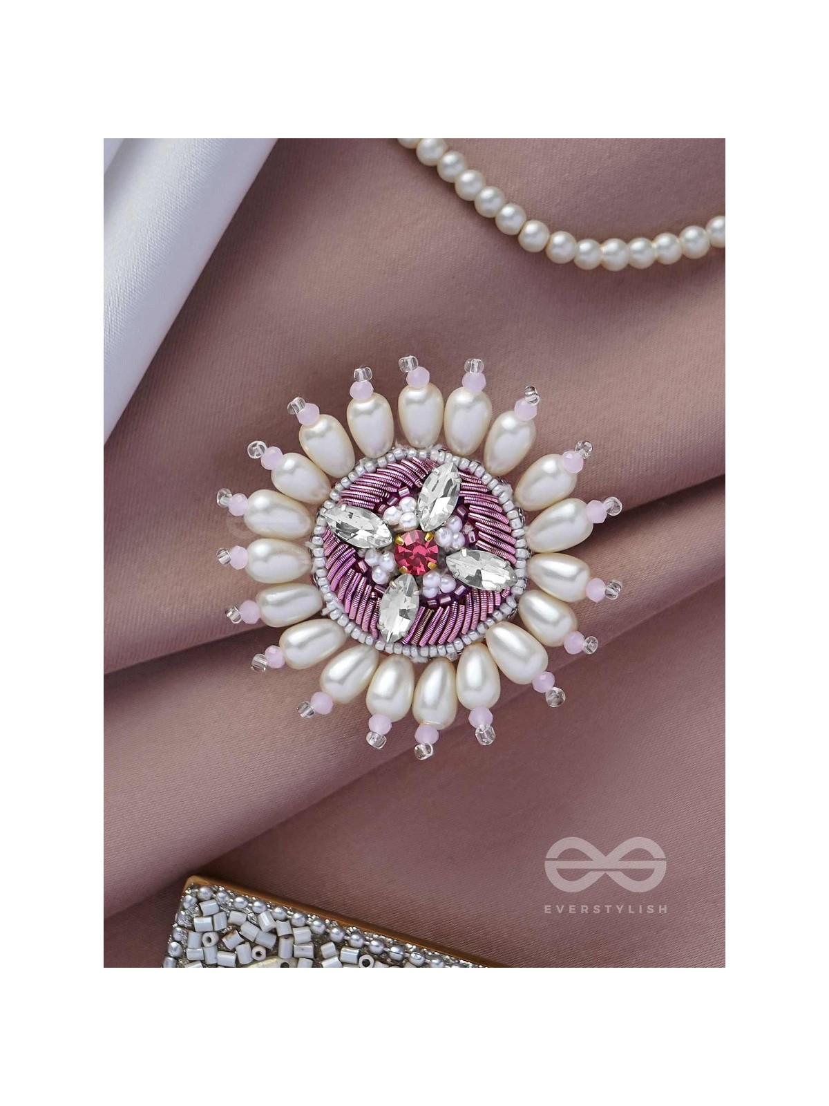 AGALITA - THE FLORAL UNVEILING- STONES AND PEARLS EMBROIDERED RING (PINK & WHITE)
