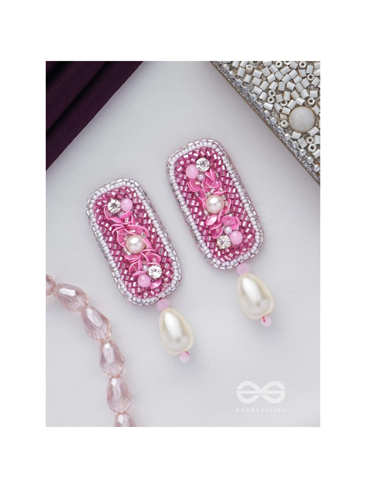 VARAVARSHINI - BESTOWER OF BOONS - STONE, BEADS AND PEARLS EMBROIDERED EARRINGS