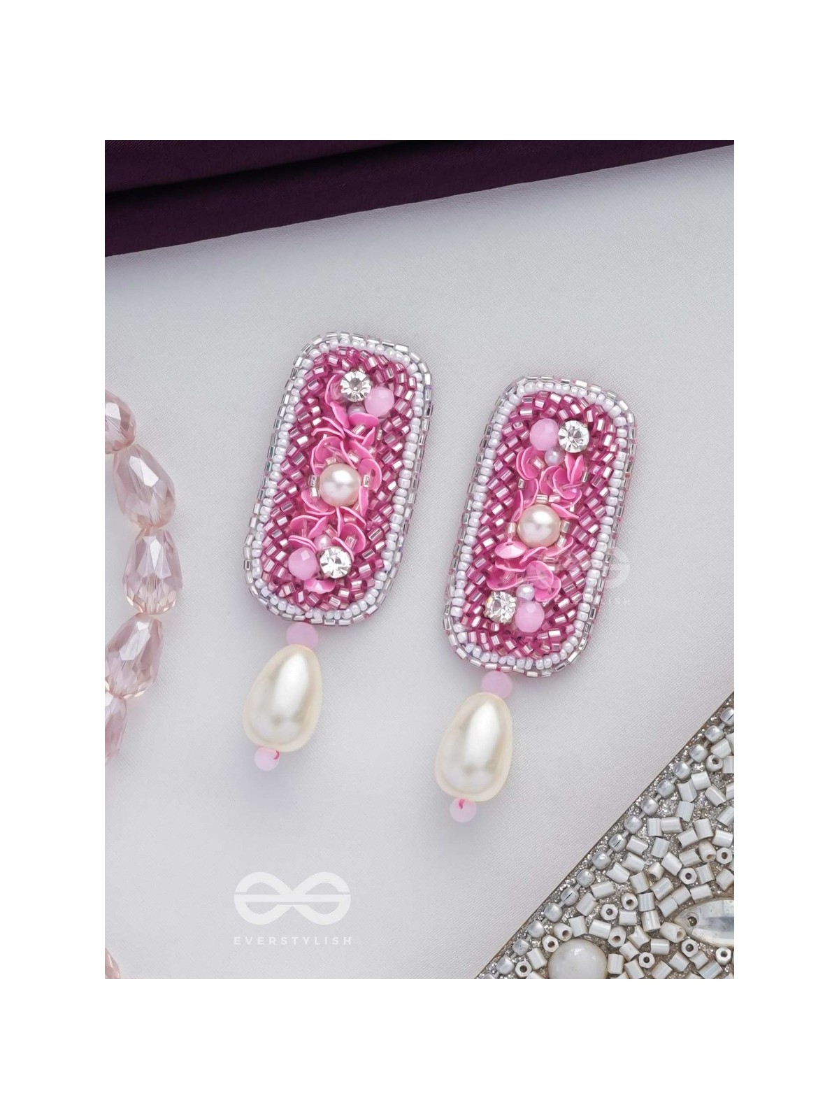 VARAVARSHINI - BESTOWER OF BOONS - STONE, BEADS AND PEARLS EMBROIDERED EARRINGS