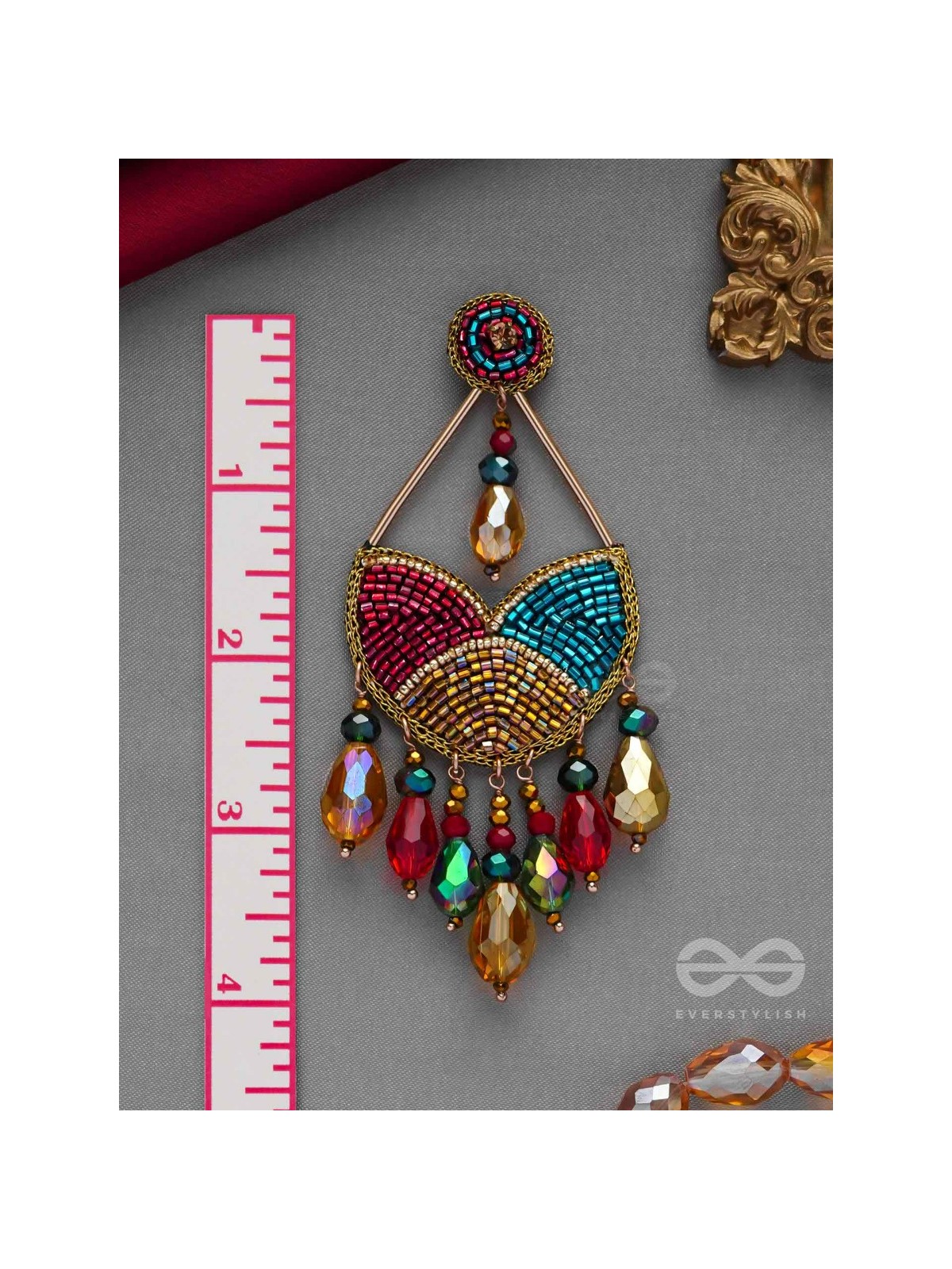 AMOHA - THE MESMERISING TWILIGHT - GLASS DROPS, STONE, CUTDANA AND BEADS EMBROIDERED EARRINGS (MULTICOLOR)
