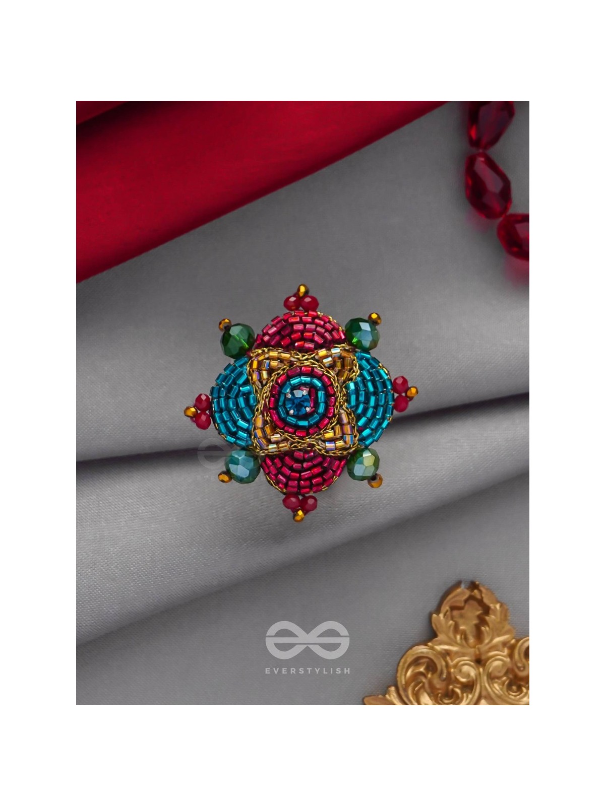 Vilasata - The Radiant Charm - Beads And Cutdana Hand Embroidered Ring