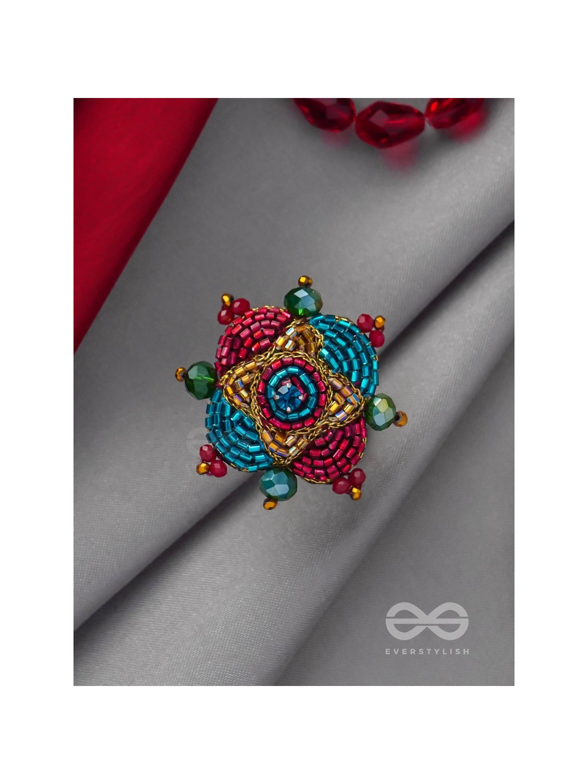 Vilasata - The Radiant Charm - Beads And Cutdana Hand Embroidered Ring