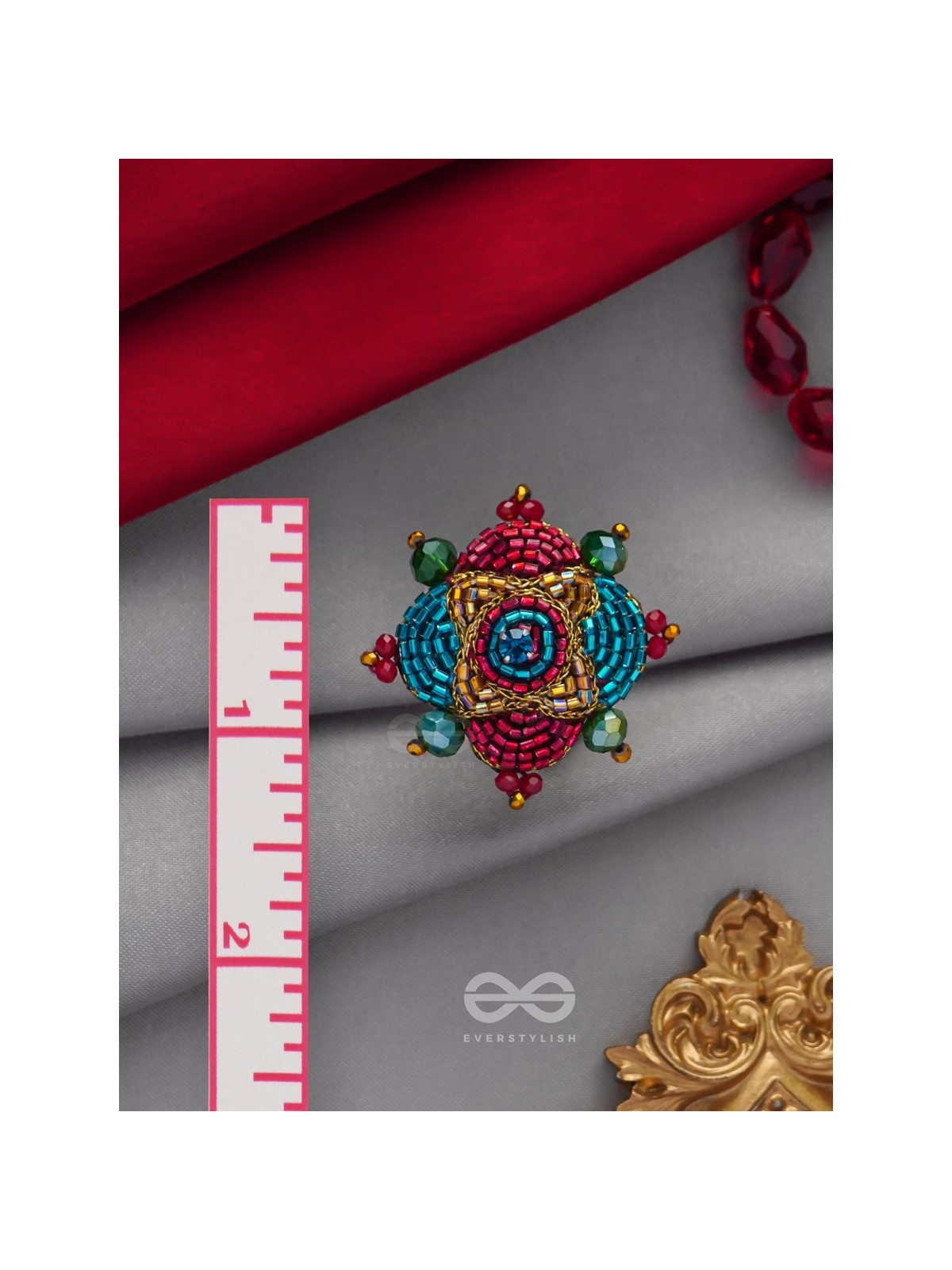 Vilasata - The Radiant Charm - Beads And Cutdana Hand Embroidered Ring