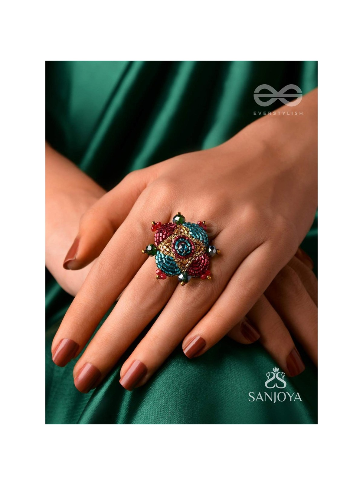 Vilasata - The Radiant Charm - Beads And Cutdana Hand Embroidered Ring