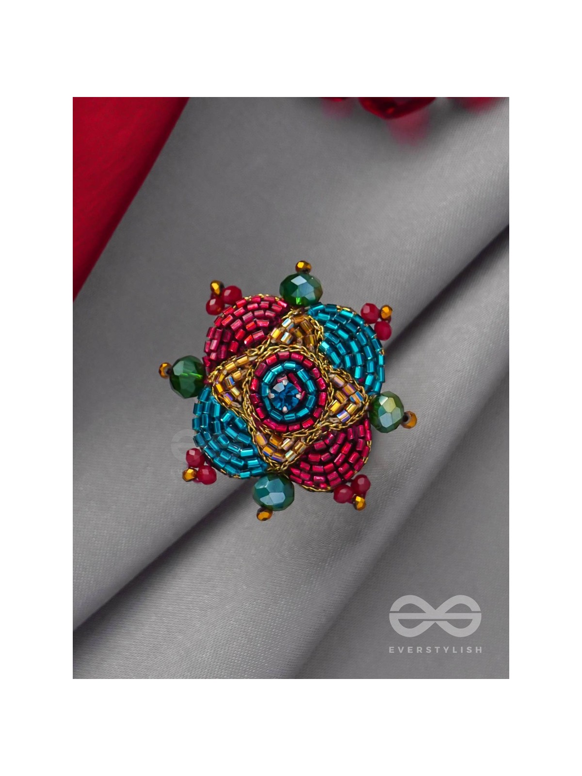 Vilasata - The Radiant Charm - Beads And Cutdana Hand Embroidered Ring