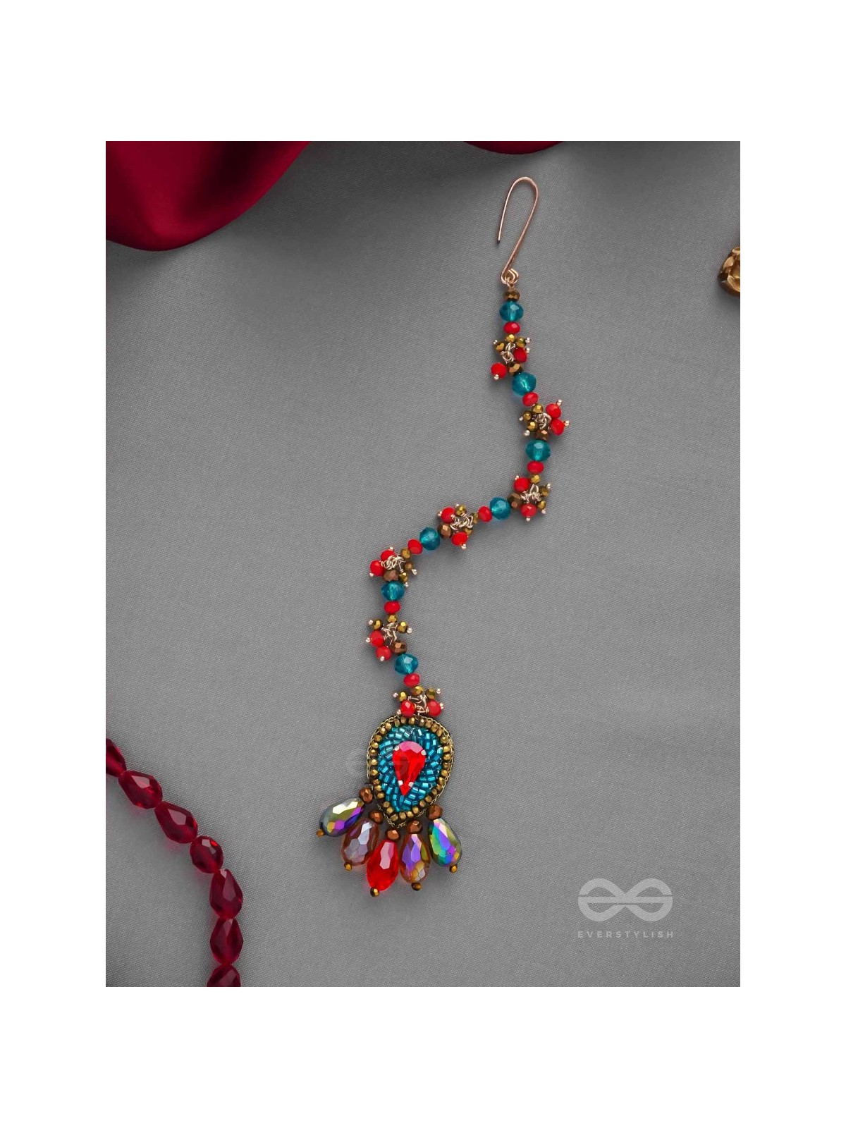 KOMYA - THE POLISHED CHARISMA - STONE, BEADS AND GLASS DROP EMBROIDERED MAANGTIKA